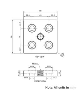 Technical Drawing Of Foot Plate - 45 Series - 90x90 - M16