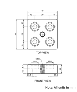Technical Drawing Of Foot Plate - 20 Series - 40x40 - M6
