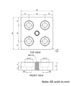 Technical Drawing Of Foot Plate - 30 Series - 60x60 - M8