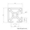 Technical Drawing Of Aluminium Extrusion Profile - T-Slot - 30x30mm - 2 Slot Corner - Silver - Cut to Size