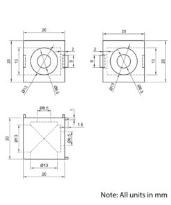 Technical Drawing Of Cube Corner Bracket - 20 Series - 2 Way