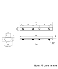 Technical Drawing Of Heavy Duty Inner Link Connector - Profile - 20 Series - With Fixings