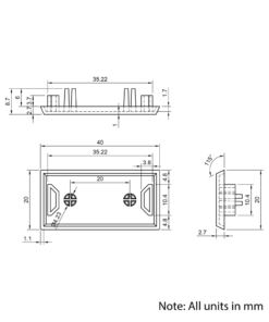 Technical Drawing Of Plastic End Cap - 20 Series - 20x40