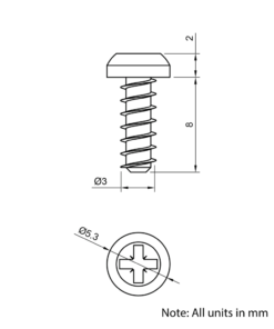 Technical Drawing Of Pan Head Polyfix Plastic Self Tapping Screw - 3mm - 8mm
