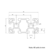 Technical Drawing Of Aluminium Extrusion Profile - T-Slot - 40x80mm - Silver - Cut to Size