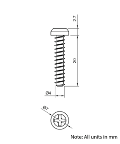 Technical Drawing Of Pan Head Polyfix Plastic Self Tapping Screw - 4mm - 20mm