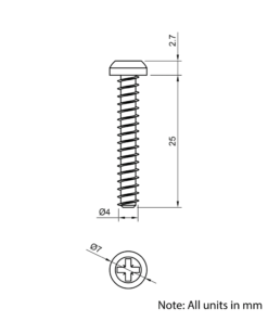 Technical Drawing Of Pan Head Polyfix Plastic Self Tapping Screw - 4mm - 25mm