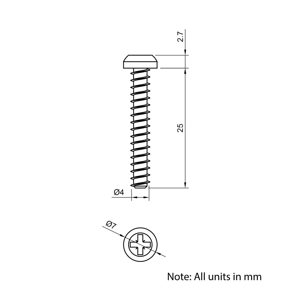 Technical Drawing Of Pan Head Polyfix Plastic Self Tapping Screw - 4mm - 25mm