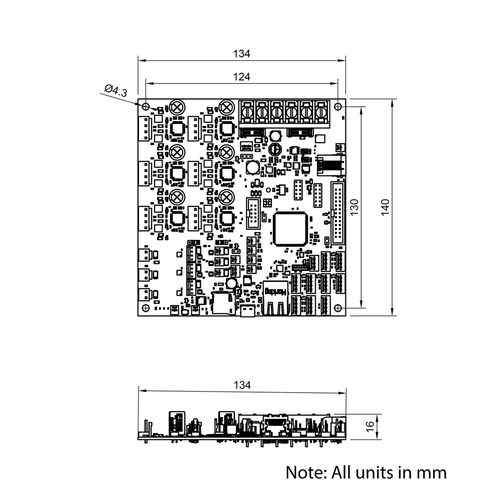 Technical Drawing Of Duet 3 Mainboard 6HC