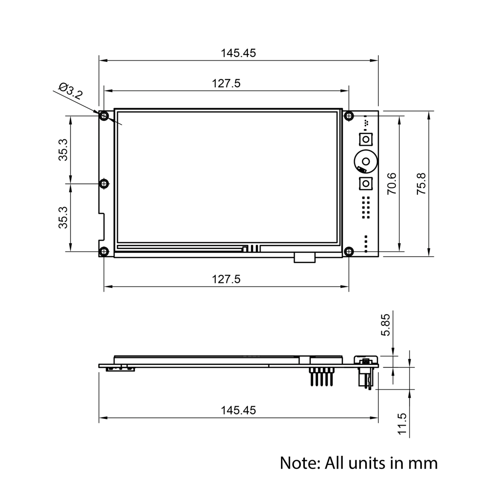 Technical Drawing Of Duet PanelDue 5i