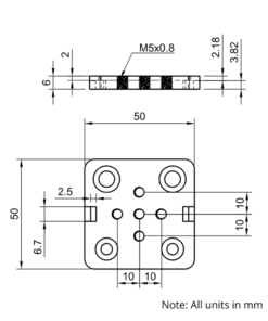 Technical Drawing Of V-Slot Gantry Plate - Extra Small - 50x50mm