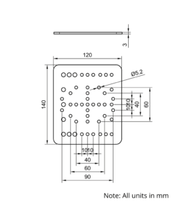 Technical Drawing Of MotionRail Gantry Plate - Large - 120x140mm
