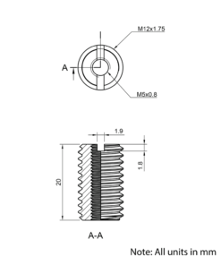 Technical Drawing Of Thread Reducer - M12 to M5