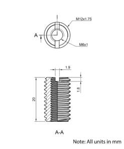 Technical Drawing Of Thread Reducer - M12 to M6