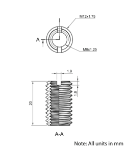 Technical Drawing Of Thread Reducer - M12 to M8