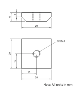 Technical Drawing Of Flat Nut - T-Slot - 45 Series - M5