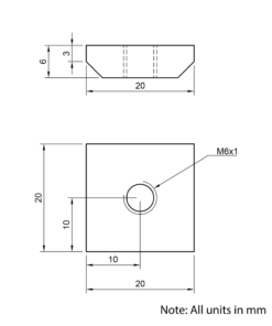 Technical Drawing Of Flat Nut - T-Slot - 45 Series - M6