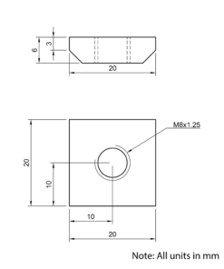 Technical Drawing Of Flat Nut - T-Slot - 45 Series - M8