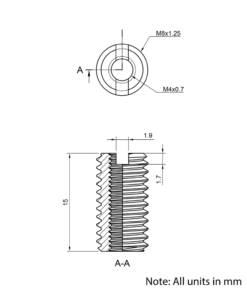 Technical Drawing Of Thread Reducer - M8 to M4