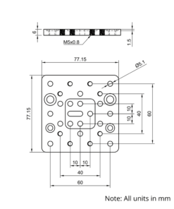 Technical Drawing Of C-Beam Gantry Plate - Medium - 77.5x77.5mm
