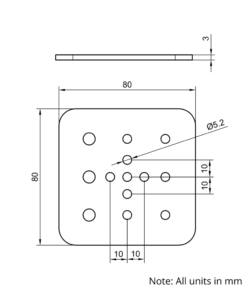 Technical Drawing Of MotionRail Gantry Plate - Small - 80x80mm