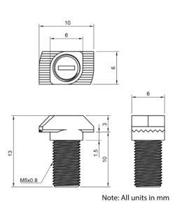 Technical Drawing of Drop In Bolt - T/V-Slot - 20 Series - M5 - 10mm
