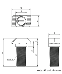 Technical Drawing of Drop In Bolt - T/V-Slot - 20 Series - M5 - 12mm
