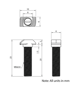 Technical Drawing of Drop In Bolt - T/V-Slot - 20 Series - M5 - 20mm