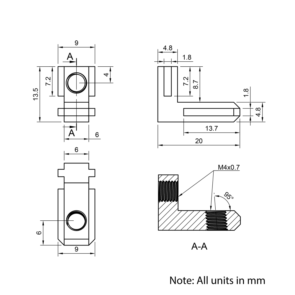 Technical Drawing Of Heavy Duty Inner Link Connector - Butt - Inside - 20 Series - With Fixings