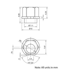 Technical Drawing Of Wheel Eccentric Spacer Nut - 1/4"