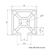 Technical Drawing Of Aluminium Extrusion Profile - T-Slot - 30x30mm - 1 Slot - Silver - Cut to Size