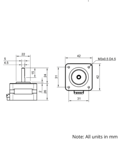 Technical Drawing Of NEMA17 Stepper Motor - 21oz - 1.40A - 1.8 Degree - With Wire