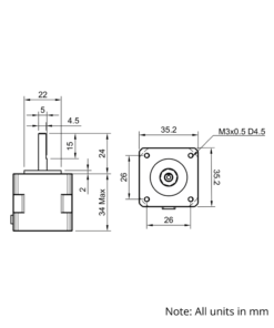 Technical Drawing Of NEMA14 Stepper Motor - 25oz - 1.00A - 1.8 Degree - With Wire