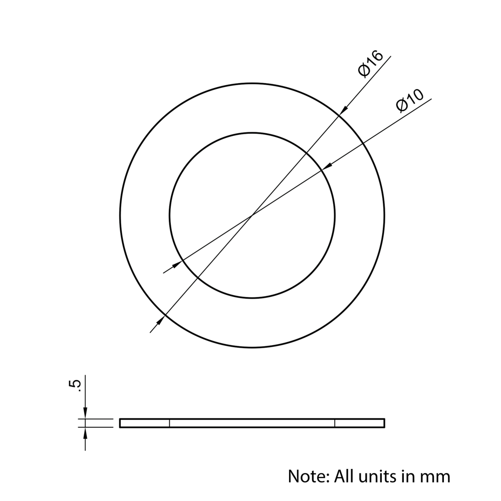 Technical Drawing Of Precision Shim - 10mm - 0.5mm