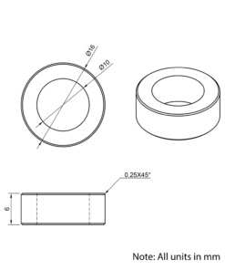 Technical Drawing Of Aluminium Spacer - 10mm - 6mm