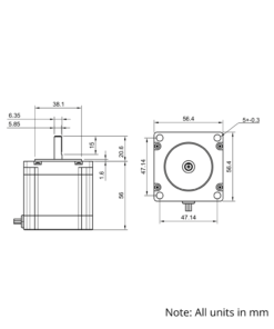 Technical Drawing Of NEMA23 Stepper Motor - 175oz - 2.0A - 1.8 Degree - With Wire