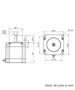Technical Drawing Of NEMA23 Stepper Motor - 175oz - 2.8A - 1.8 Degree - With Wire
