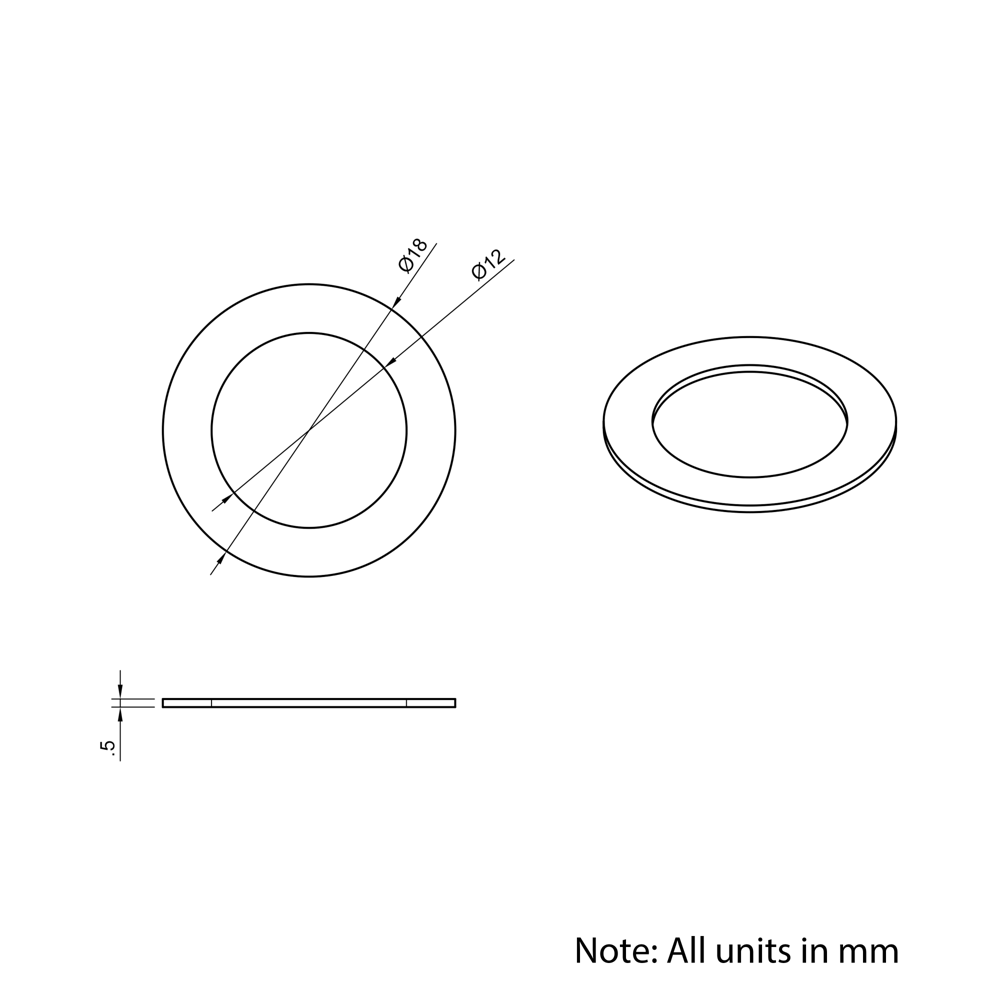 Technical Drawing Of Precision Shim - 12mm - 0.5mm