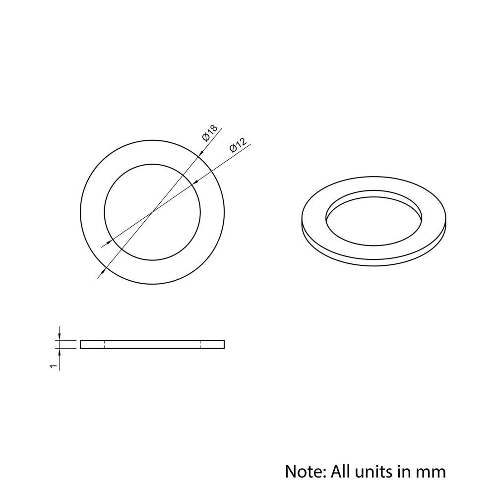 Technical Drawing Of Precision Shim - 12mm - 1mm
