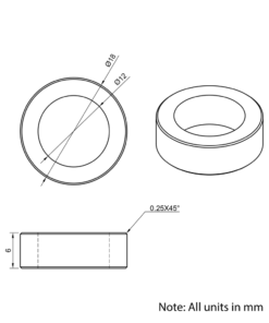 Technical Drawing Of Aluminium Spacer - 12mm - 6mm