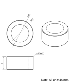 Technical Drawing Of Aluminium Spacer - 12mm - 9mm