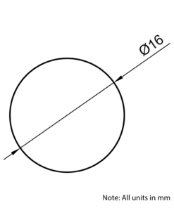 Technical Drawing of Hardened Ground Linear Shaft - Chrome Plated - 16mm - Cut To Size