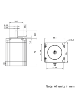 Technical Drawing Of NEMA23 Stepper Motor - 265oz - 2.8A - 1.8 Degree - With Wire