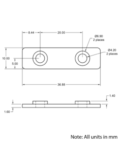Technical Drawing Of Inner Link Connector - Profile - 2 Hole - With Fixings