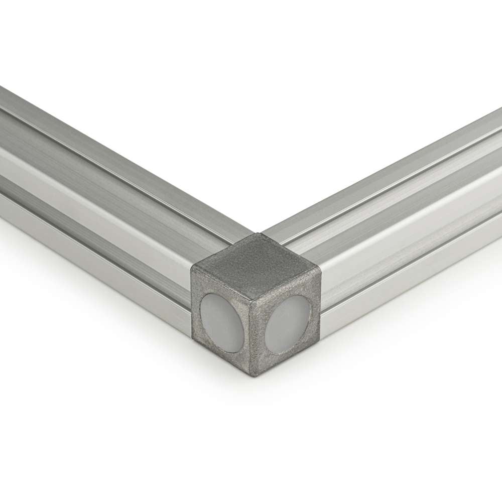 Cube Corner Bracket - 20 Series - 2 Way - With Fixings Joining Aluminium Extrusion