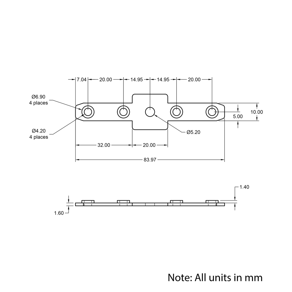 Technical Drawing Of Inner Link Connector - Multiway - 2 Way - With Fixings