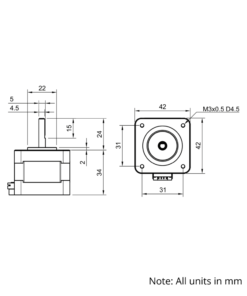 Technical Drawing Of NEMA17 Stepper Motor - 35oz - 1.33A - 0.9 Degree - With Wire