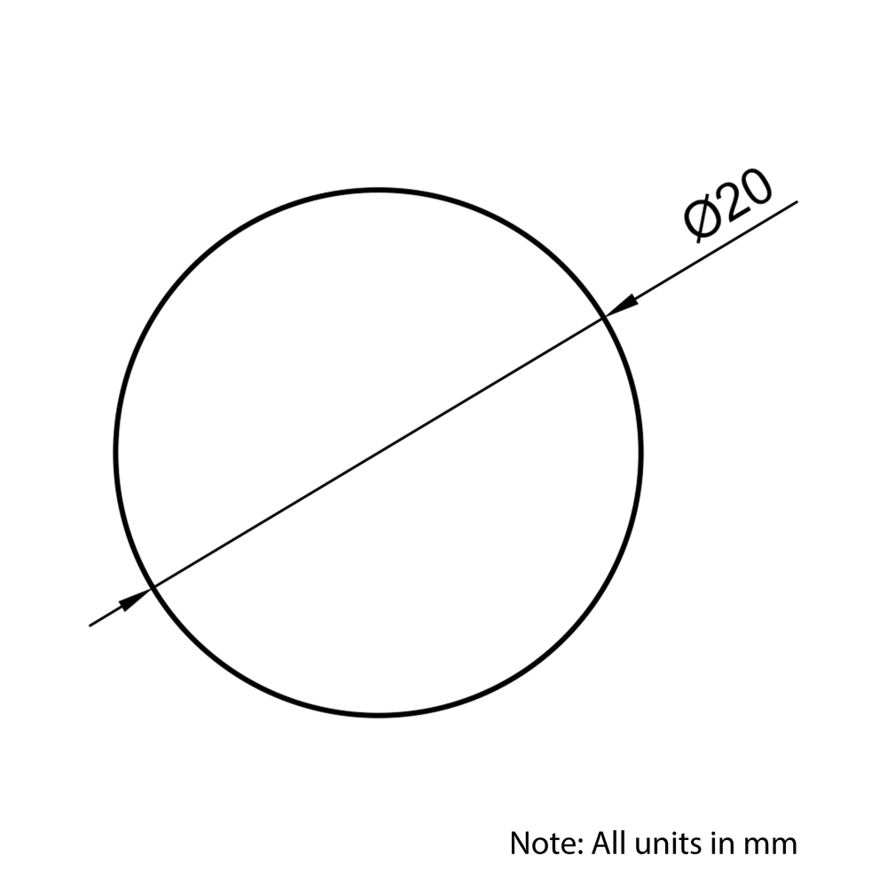 Technical Drawing of Hardened Ground Linear Shaft - Chrome Plated - 20mm - Cut To Size