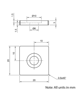 Technical Drawing Of Aluminium End Cap - 20 Series - 20x20 - With Fixings
