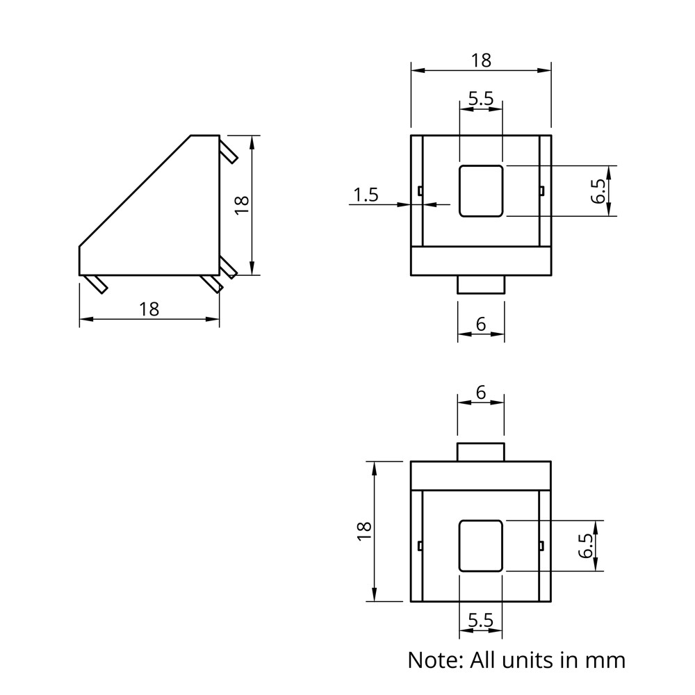 Technical Drawing Of Corner Bracket - 20 Series - 20x20 - With Cover Cap